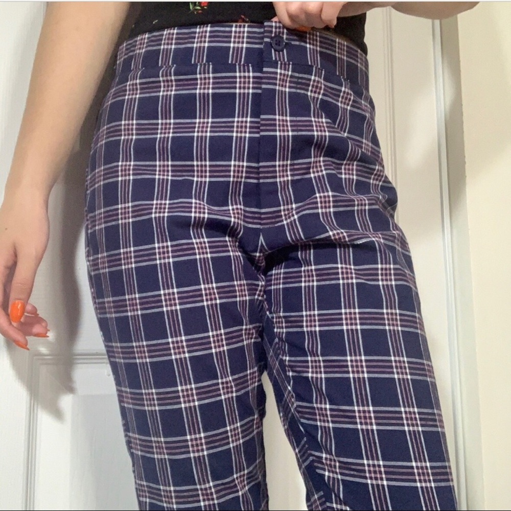 plaid navy red maroon burgundy white pants